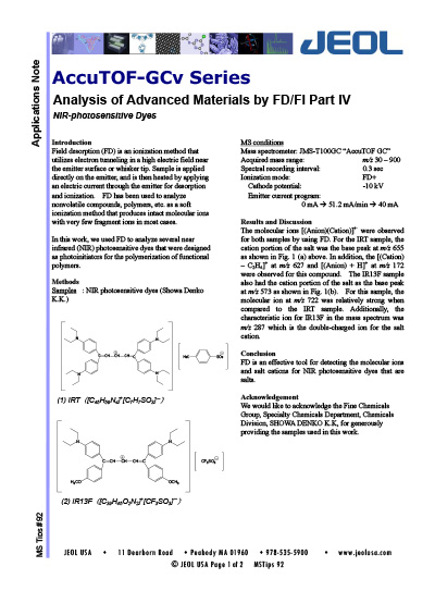 Analysis of Advanced materials by FD-FI using AccuTOF GC (Part IV)